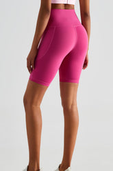 High-Rise Wide WaistbBiker Shorts with Pockets